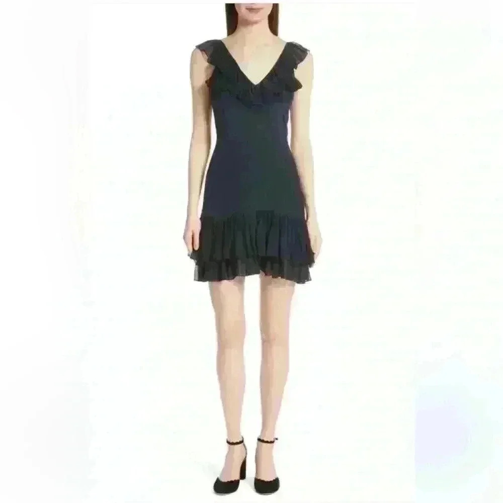 CINQ A SEPT  100% SILK ELOIZIA DRESS NAVY BLUE SIZE 8